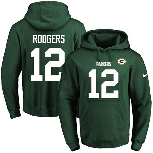 Nike Packers #12 Aaron Rodgers Green Name & Number Pullover NFL Hoodie - Click Image to Close
